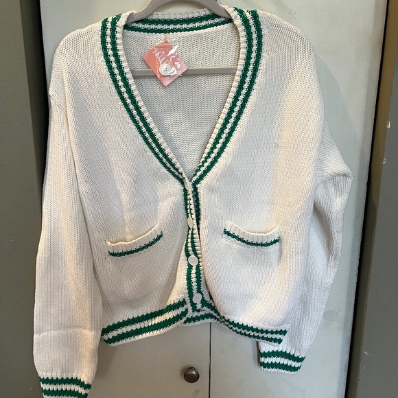 *ONE OF A KIND *NWT Woodstock Rhinestone Green Varsity Cardigan Size L *CUSTOM* - Picture 5 of 12